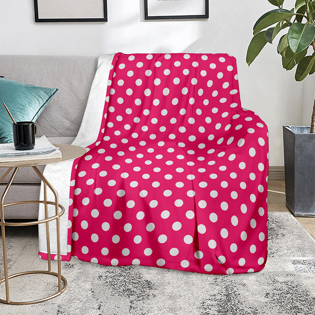 Hot Pink And White Polka Dot Print Blanket