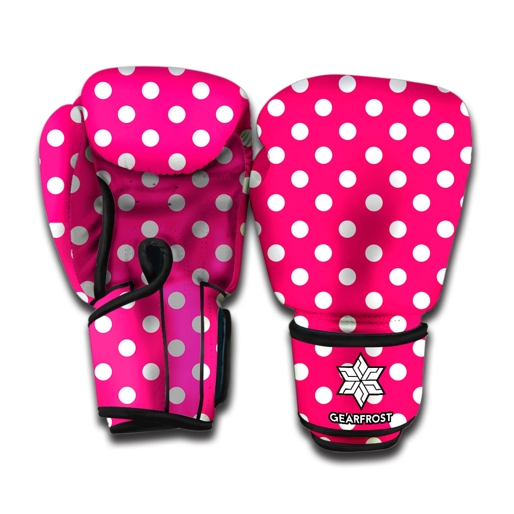 Hot Pink And White Polka Dot Print Boxing Gloves