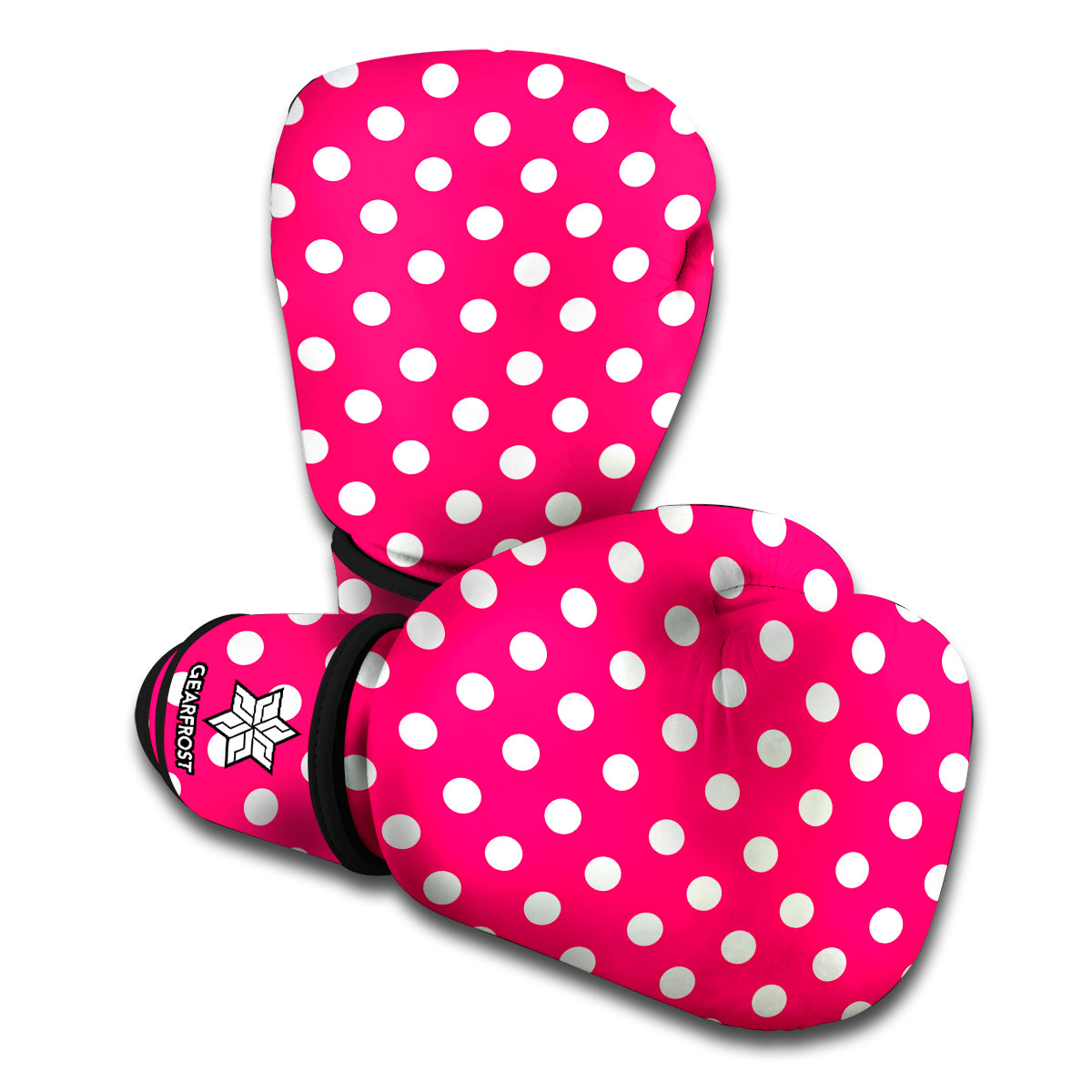 Hot Pink And White Polka Dot Print Boxing Gloves