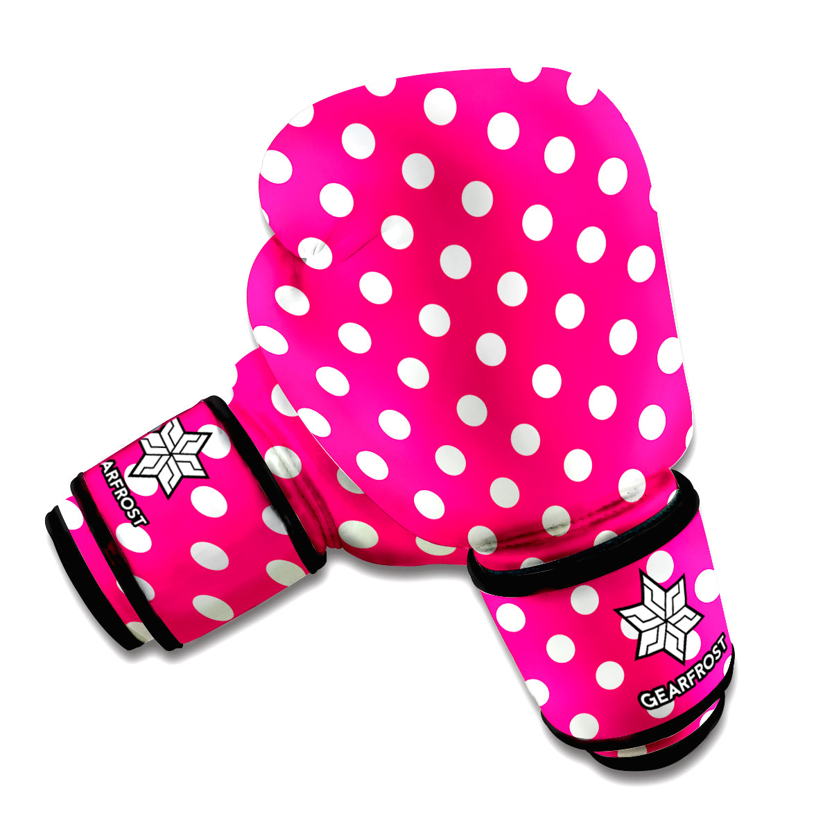 Hot Pink And White Polka Dot Print Boxing Gloves