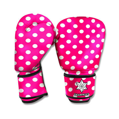 Hot Pink And White Polka Dot Print Boxing Gloves