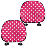 Hot Pink And White Polka Dot Print Car Headrest Covers