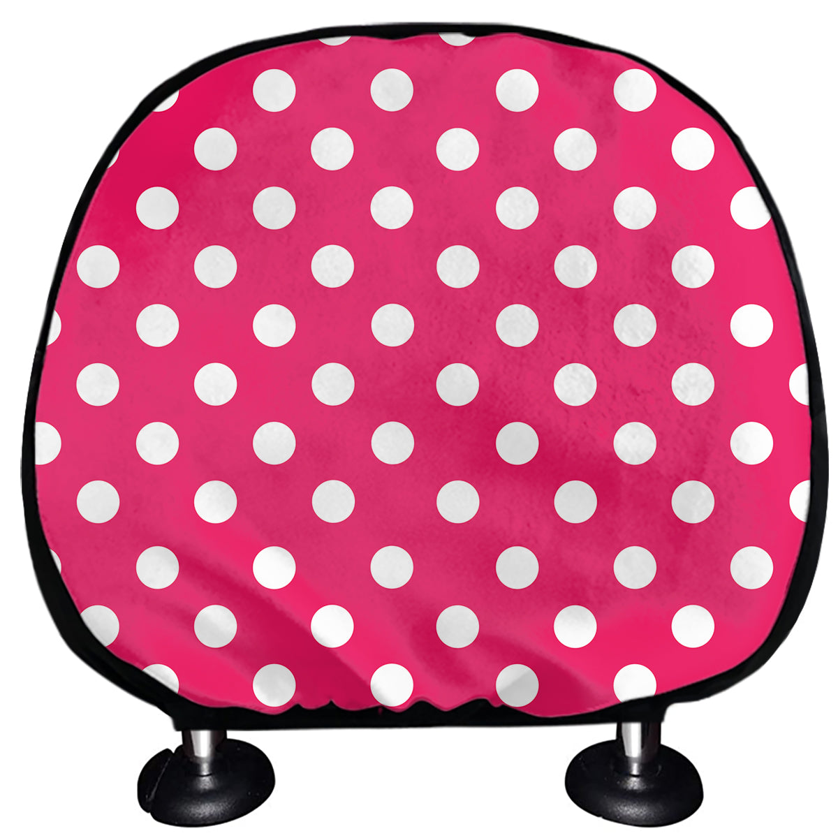Hot Pink And White Polka Dot Print Car Headrest Covers