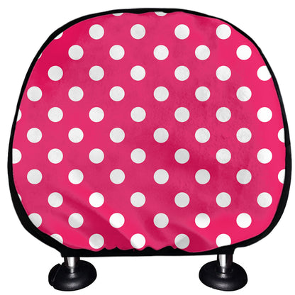 Hot Pink And White Polka Dot Print Car Headrest Covers