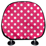 Hot Pink And White Polka Dot Print Car Headrest Covers