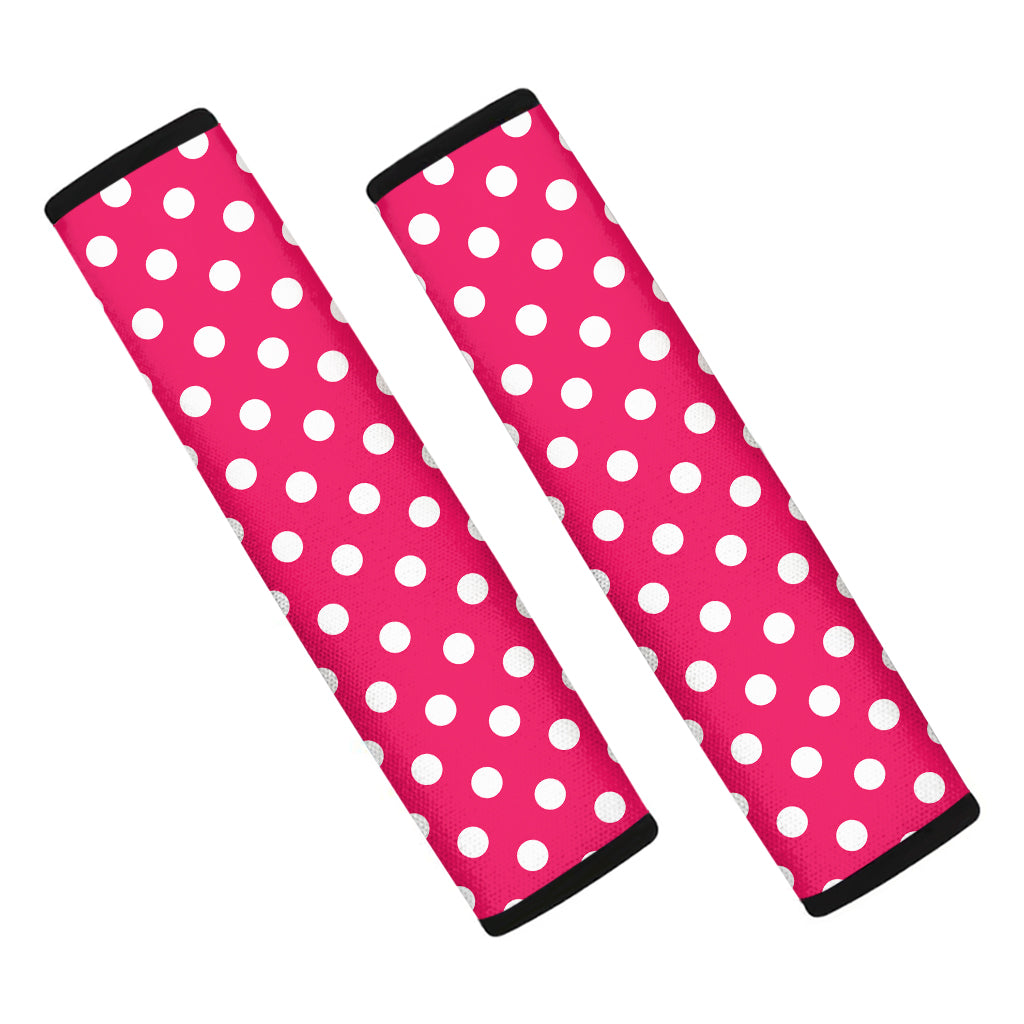 Hot Pink And White Polka Dot Print Car Seat Belt Covers