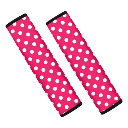 Hot Pink And White Polka Dot Print Car Seat Belt Covers