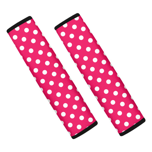 Hot Pink And White Polka Dot Print Car Seat Belt Covers
