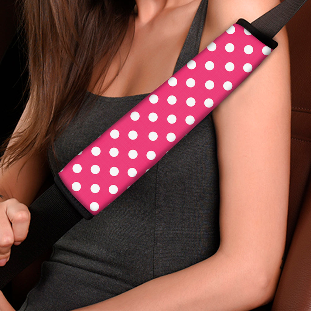 Hot Pink And White Polka Dot Print Car Seat Belt Covers