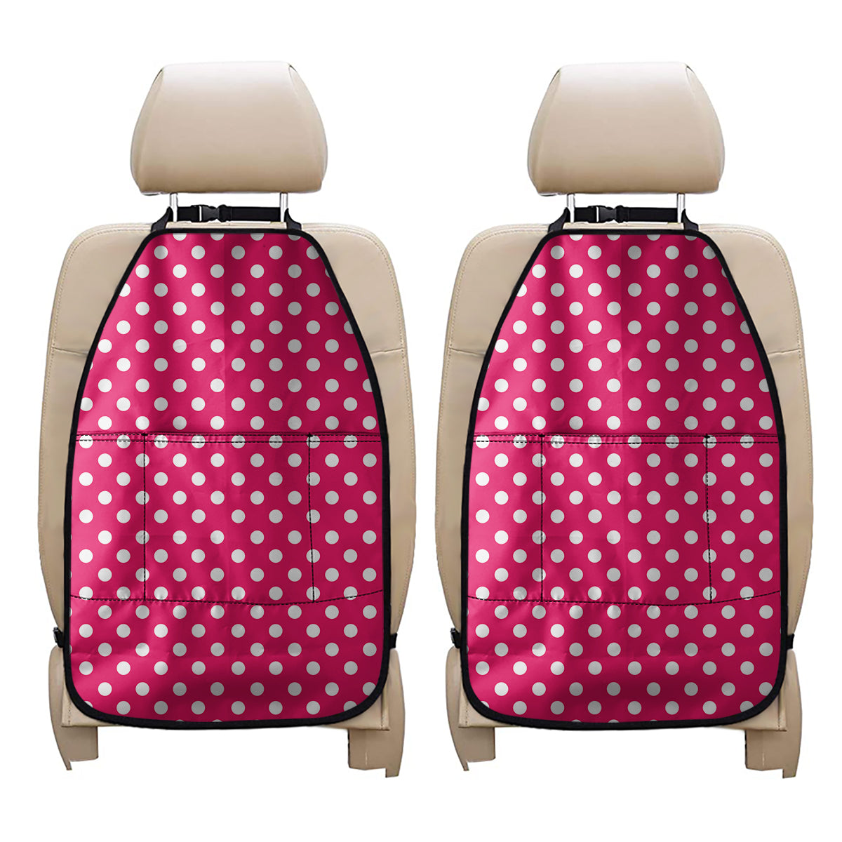 Hot Pink And White Polka Dot Print Car Seat Organizers