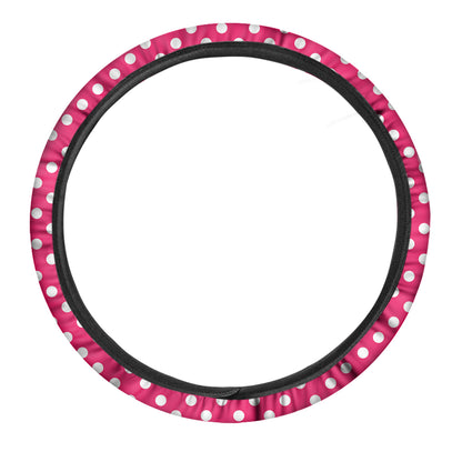 Hot Pink And White Polka Dot Print Car Steering Wheel Cover