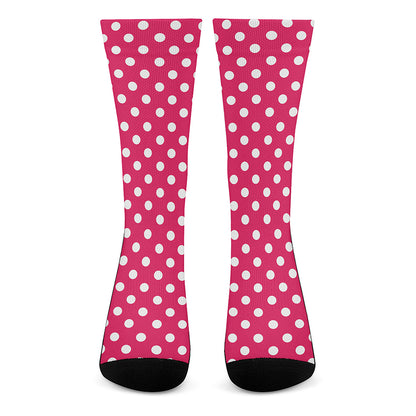 Hot Pink And White Polka Dot Print Crew Socks
