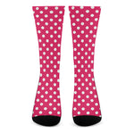 Hot Pink And White Polka Dot Print Crew Socks