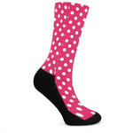 Hot Pink And White Polka Dot Print Crew Socks