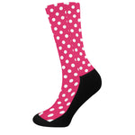 Hot Pink And White Polka Dot Print Crew Socks