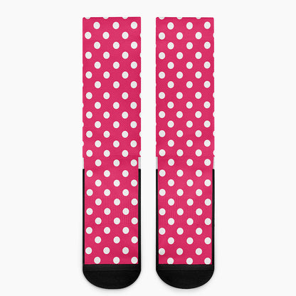 Hot Pink And White Polka Dot Print Crew Socks