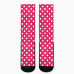 Hot Pink And White Polka Dot Print Crew Socks