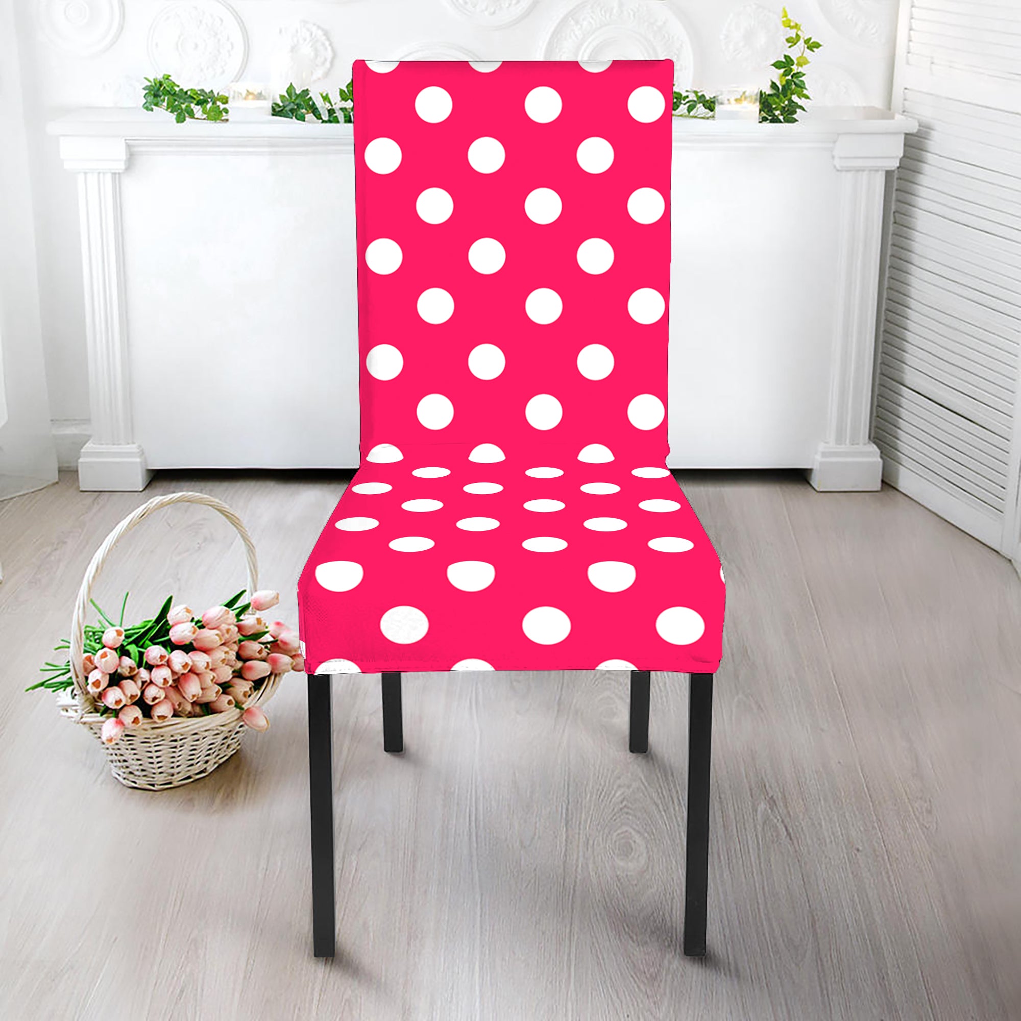 Hot Pink And White Polka Dot Print Dining Chair Slipcover GearFrost