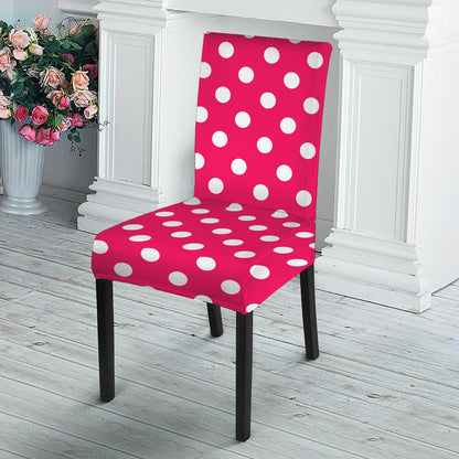 Hot Pink And White Polka Dot Print Dining Chair Slipcover