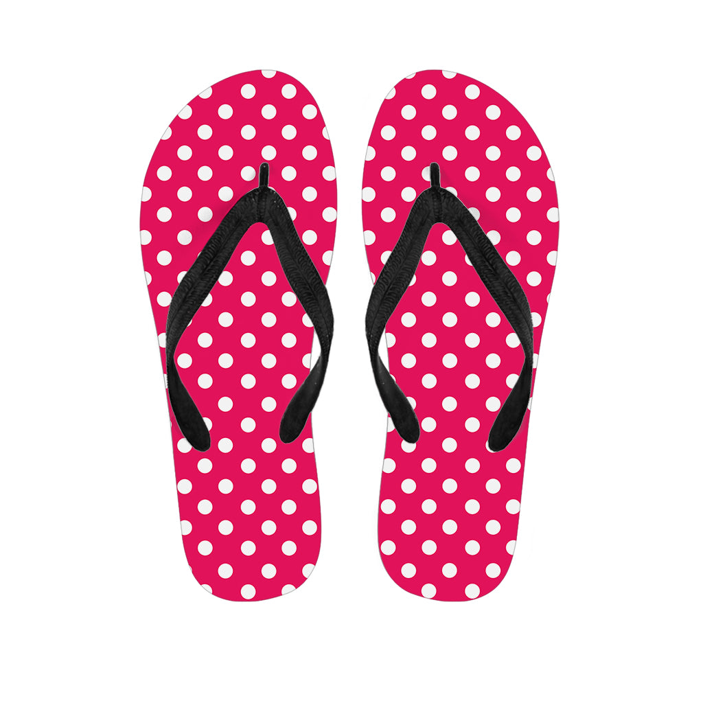 Hot Pink And White Polka Dot Print Flip Flops