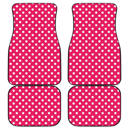 Hot Pink And White Polka Dot Print Front and Back Car Floor Mats