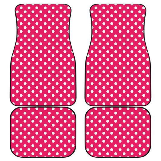 Hot Pink And White Polka Dot Print Front and Back Car Floor Mats