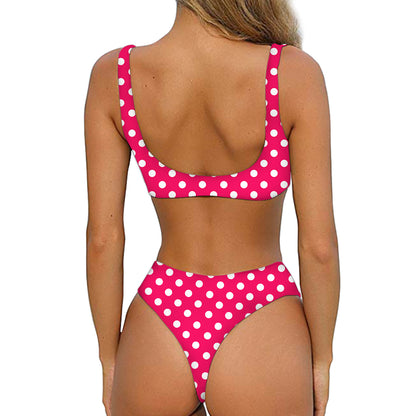 Hot Pink And White Polka Dot Print Front Bow Tie Bikini