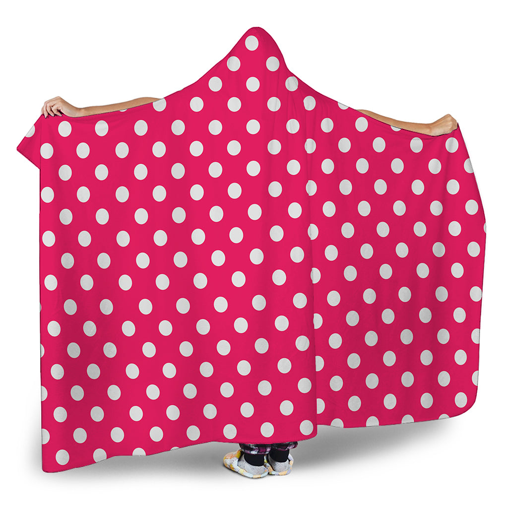 Hot Pink And White Polka Dot Print Hooded Blanket