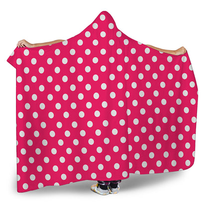Hot Pink And White Polka Dot Print Hooded Blanket