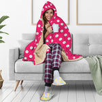 Hot Pink And White Polka Dot Print Hooded Blanket