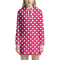 Hot Pink And White Polka Dot Print Pullover Hoodie Dress
