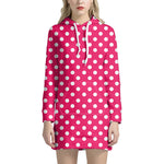 Hot Pink And White Polka Dot Print Hoodie Dress