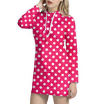Hot Pink And White Polka Dot Print Hoodie Dress