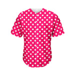 Hot Pink And White Polka Dot Print Men's Baseball Jersey