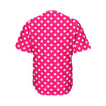 Hot Pink And White Polka Dot Print Men's Baseball Jersey