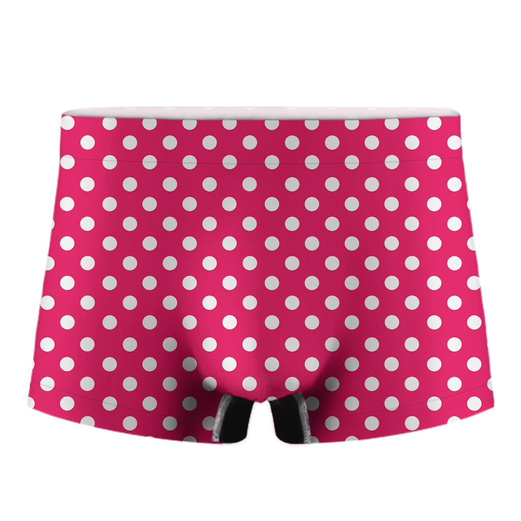 Hot Pink And White Polka Dot Print Men's Boxer Briefs