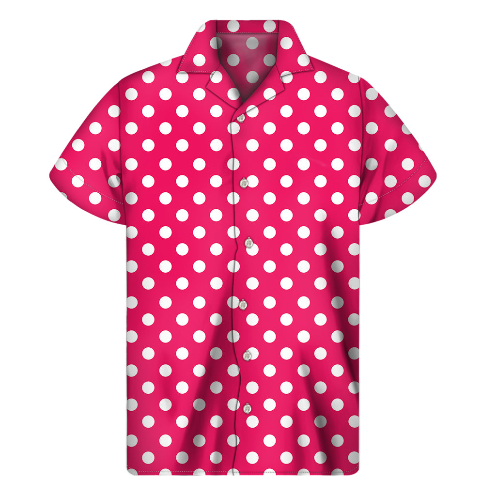 Hot Pink And White Polka Dot Print Men's Short Sleeve Shirt