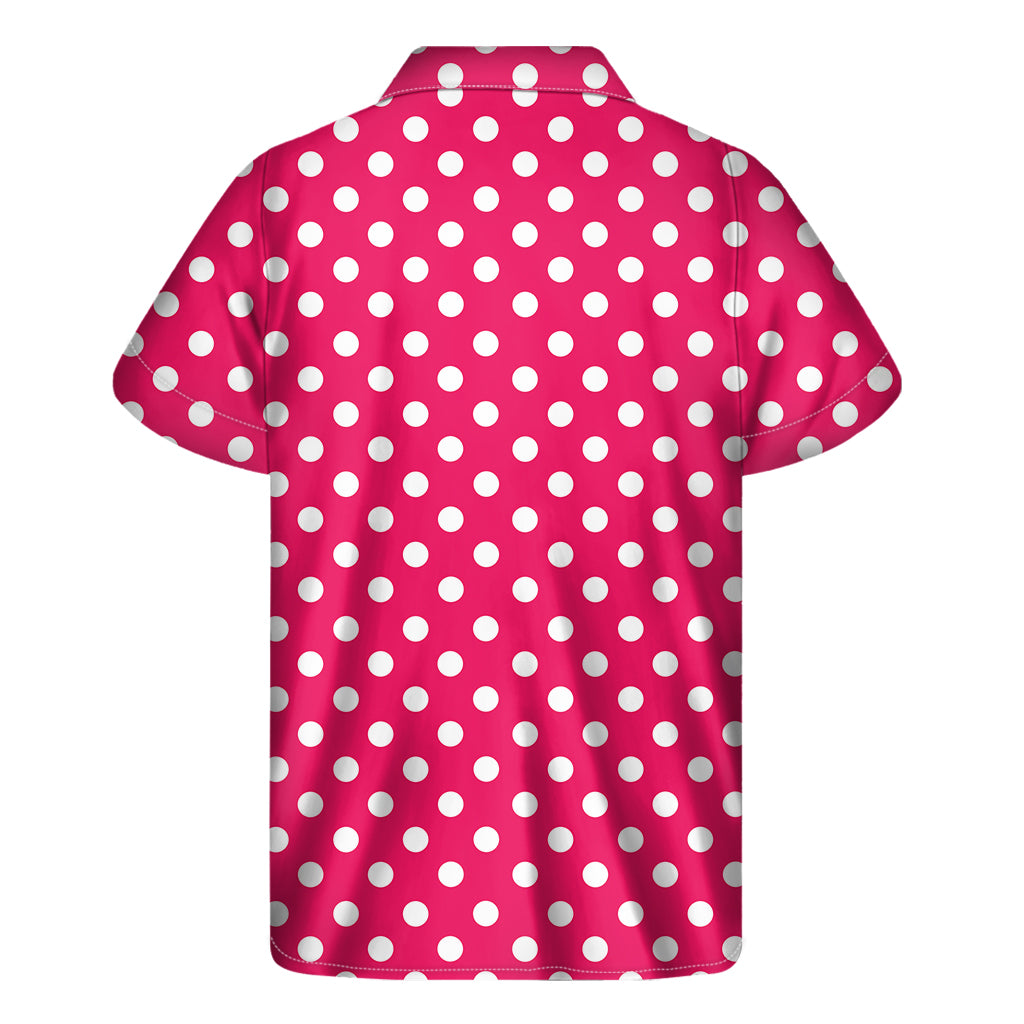 Hot Pink And White Polka Dot Print Men's Short Sleeve Shirt