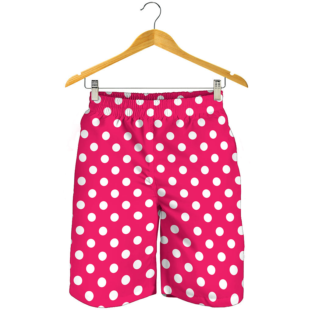 Hot Pink And White Polka Dot Print Men's Shorts