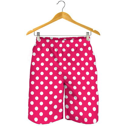Hot Pink And White Polka Dot Print Men's Shorts