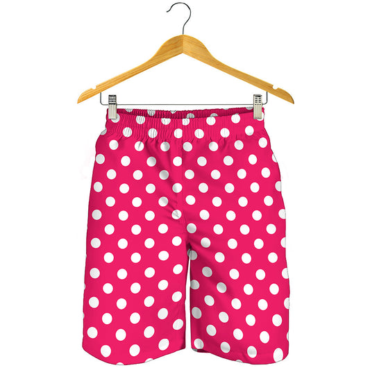 Hot Pink And White Polka Dot Print Men's Shorts