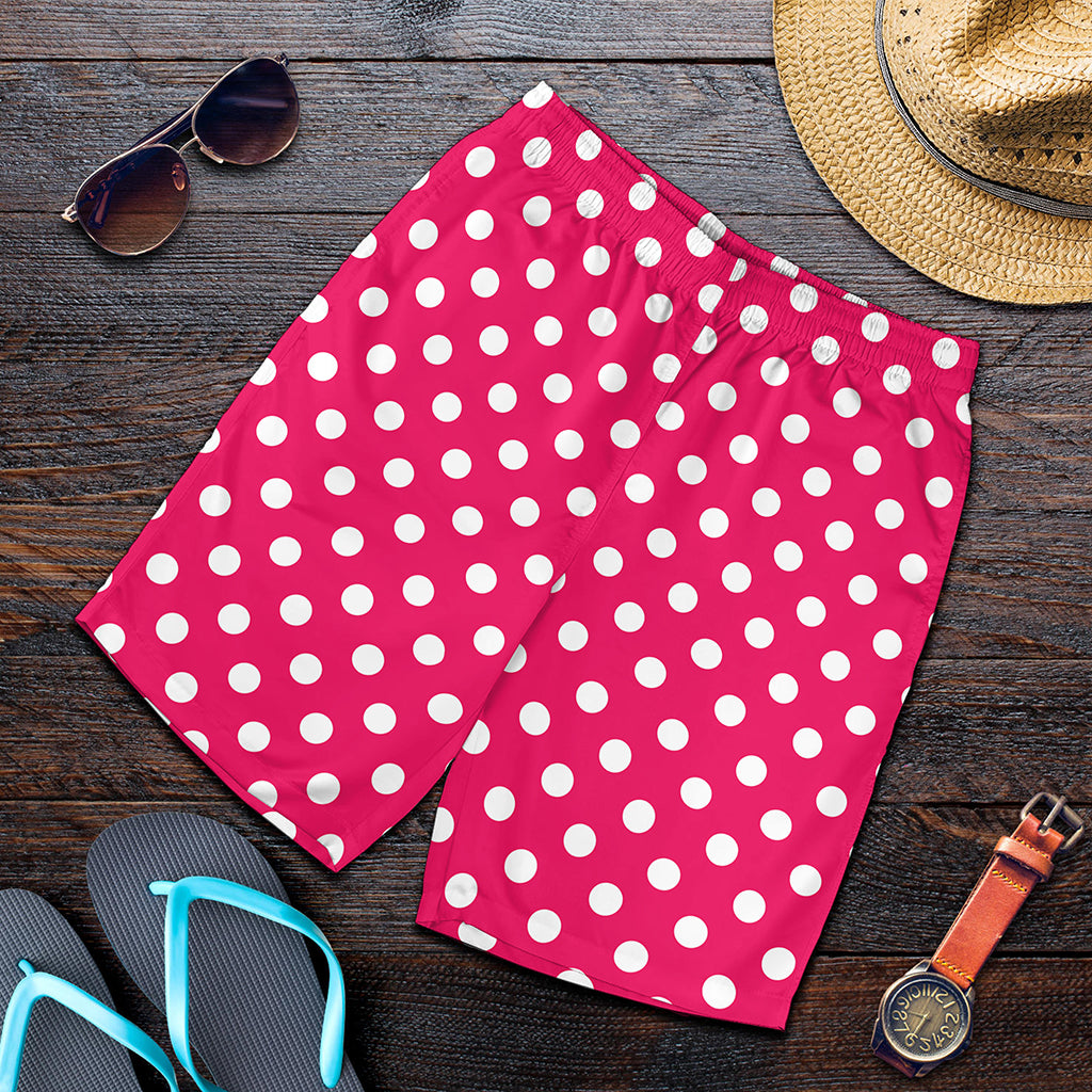 Hot Pink And White Polka Dot Print Men's Shorts