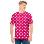 Hot Pink And White Polka Dot Print Men's T-Shirt