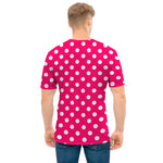 Hot Pink And White Polka Dot Print Men's T-Shirt