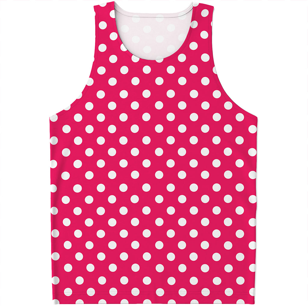Hot Pink And White Polka Dot Print Men's Tank Top
