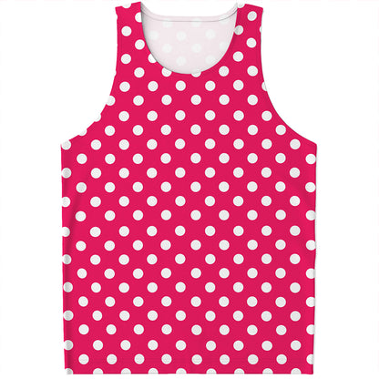 Hot Pink And White Polka Dot Print Men's Tank Top