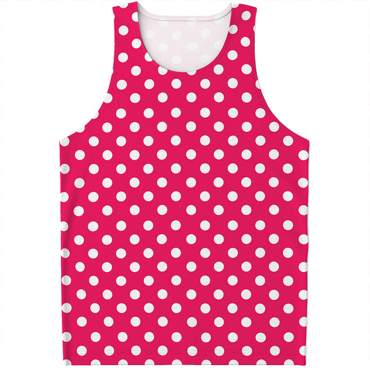 Hot Pink And White Polka Dot Print Men's Tank Top