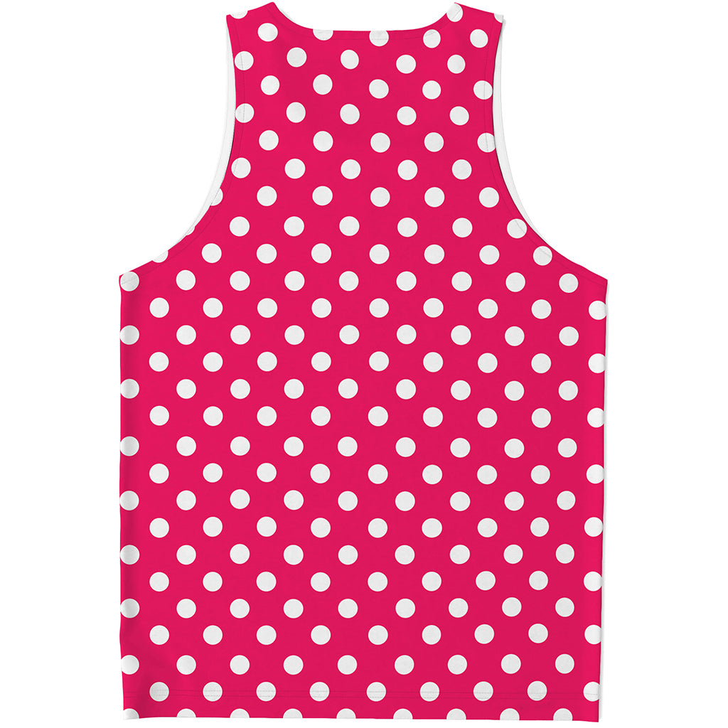 Hot Pink And White Polka Dot Print Men's Tank Top