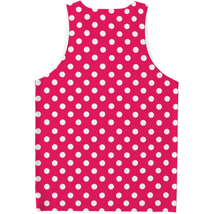Hot Pink And White Polka Dot Print Men's Tank Top