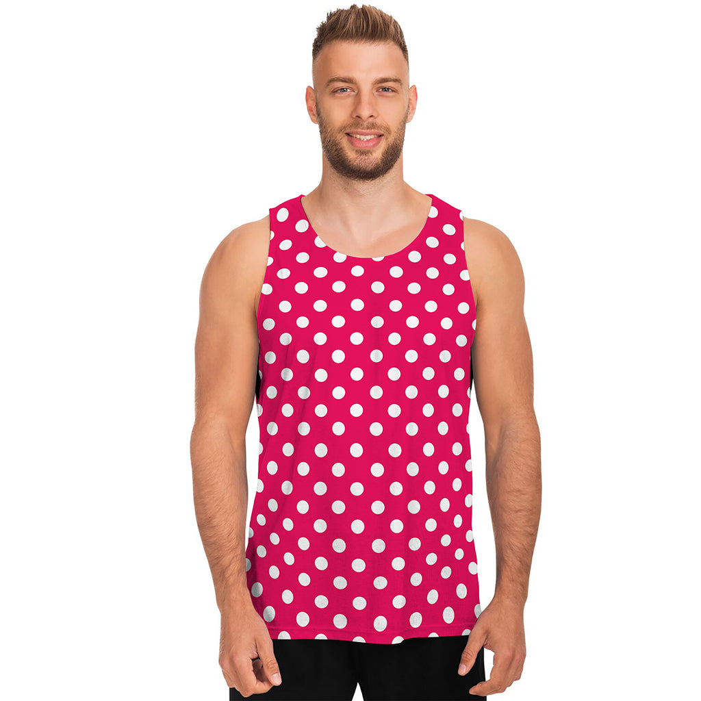 Hot Pink And White Polka Dot Print Men's Tank Top